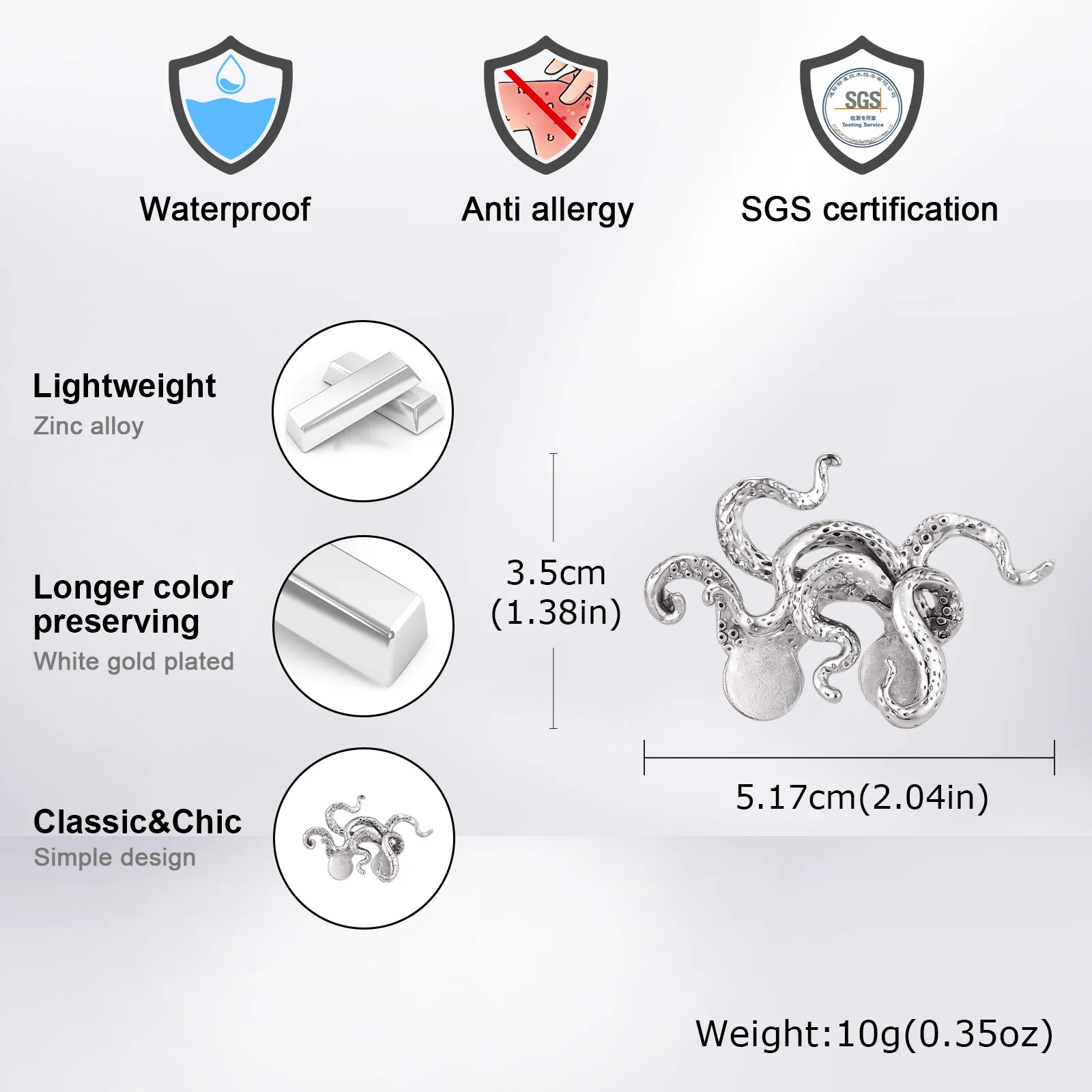 Vnox Exquisite Creative Crocodile Tiger Octopus Animal Pocket Brooch for Men, Retro Gentleman Suit Coat Accessories Jewelry Gift view 4