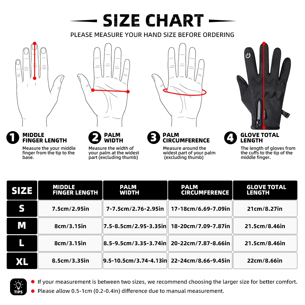 Winter Motorcycle Gloves Thermal Touch Screen Windproof Anti-skid Protective Gear for Sport Motorbike Cycling Riding Skiing Bike