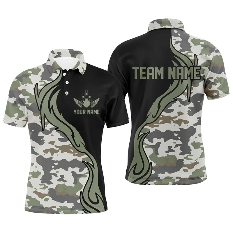 Trend Bowling Graphic Team Uniforms For Men Fashion Summer Short Sleeve Custom Name Polo Shirts Casual Loose Lapel Button Tees