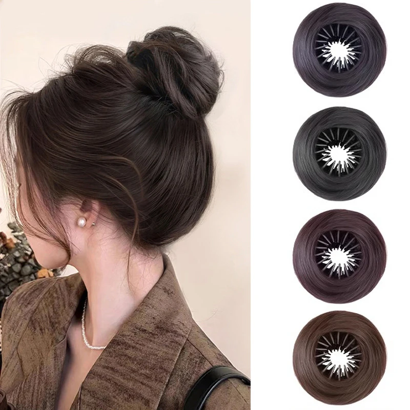 

4-дюймовый синтетический пучок волос с круглыми эластичными зажимами, прямой пончик, прическа, парик, выдвижные шиньоны