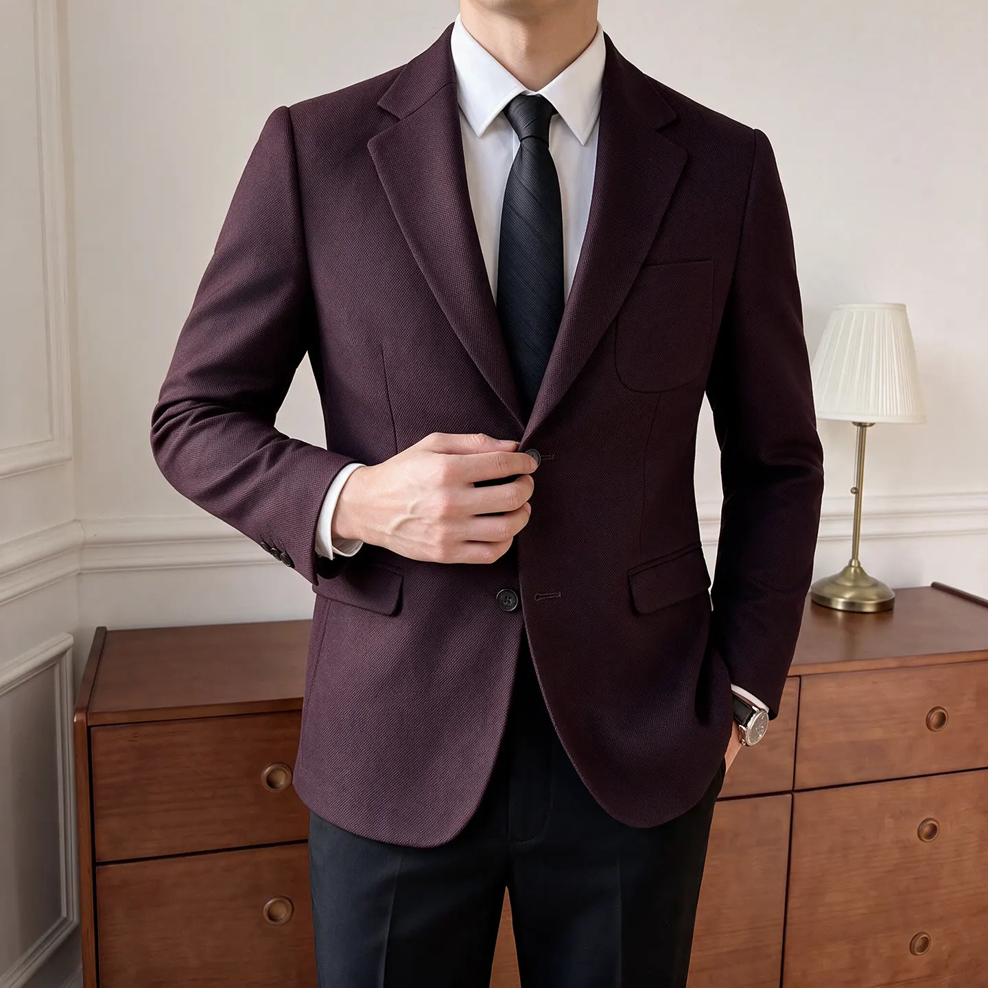 Men's Fashionable Elegant Party British Style Texture Suiting Slim Fit Business Casual Versatile Suit Jacket for All Occasions