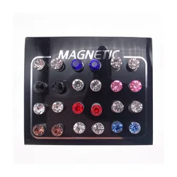 24Pcs/Set Crystal Rhinestone Magnet Earring Puck Women Mens Magnetic Fake No Piercing Clip Earring Jewelry Making Accessories