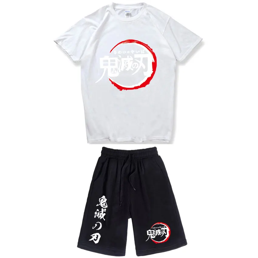 Fashion Casual Anime Demon Slayer T shirt Sets Summer Printing  Men Shorts T Shirts Sweatpants Sets Camisetas Shorts