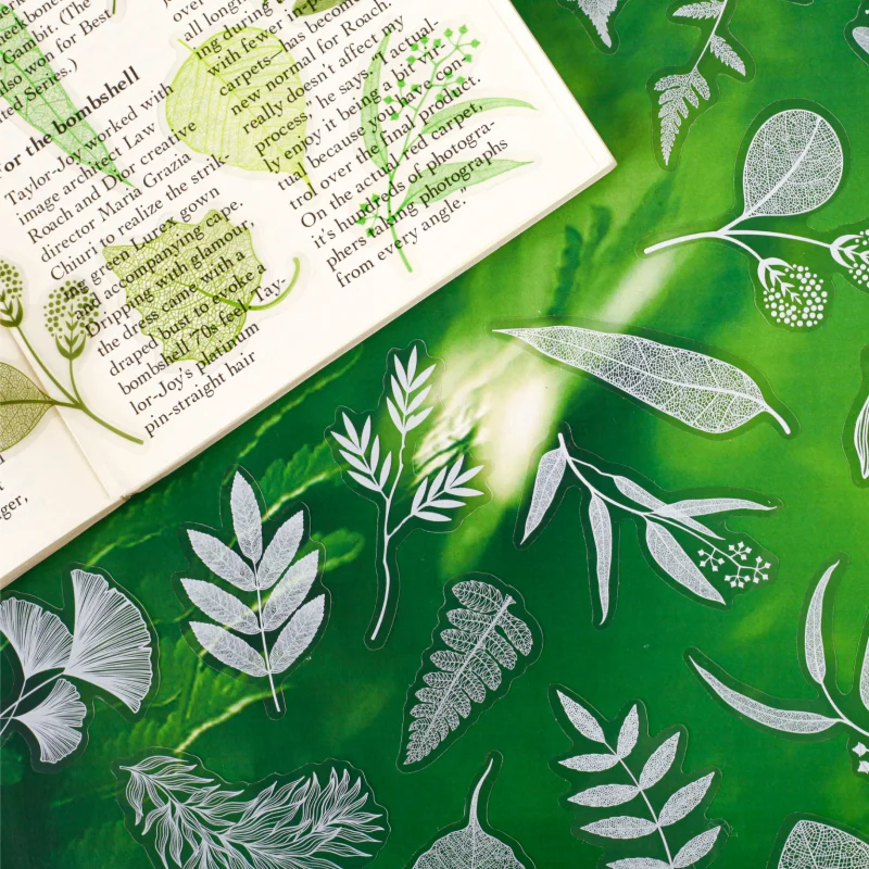 Card Lover 20 Pcs [Leaf Veins series] Leaf Themed Handmade Account DIY Material Decoration Sticker PET Material Scrapbook Kit
