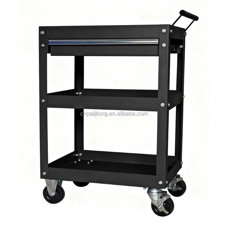 2026 Black Industrial Commercial Service Cart Garage Service Tool Trolley Cart For Mechanics Home Workshop Tool Cart