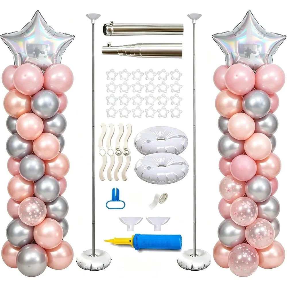 Set di supporti per palloncini, colonna a torre per palloncini con basi, colonna per palloncini a pilastra telescopica, per decorazioni per feste, matrimoni, compleanni.