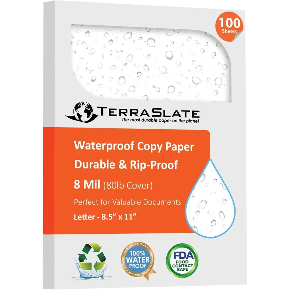 

Thick Waterproof Printer Paper, 8.5x11, 100 Sheets, Heavy-Duty & Durable