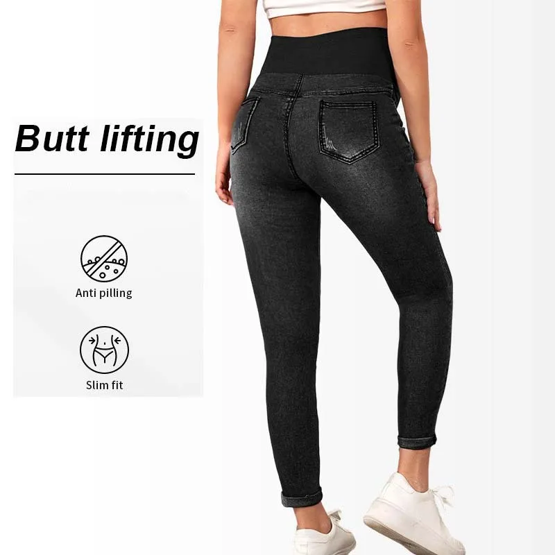 Maternity Clothing High Waist Jeans Over The Belly Support Skinny Denim Pants Hip Lift Stretch Trousers For Pregnant Women