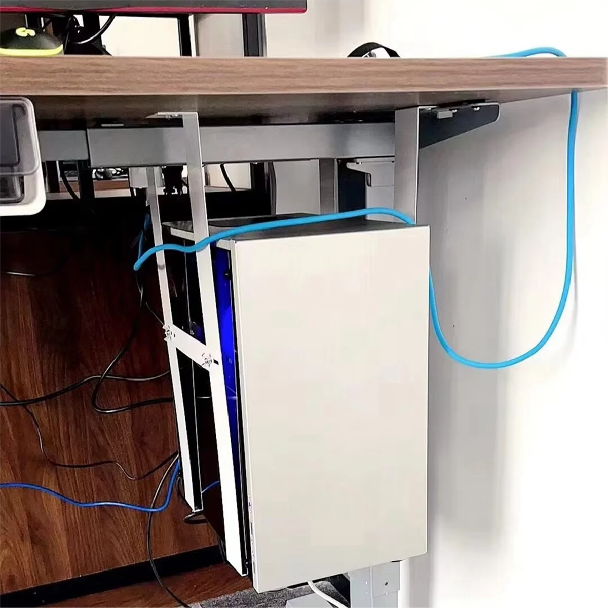 A56XQ 1 Set Under Desk PC Mount Bracket for Computer Case Computer Mainframe Hanger Host Box Stand Bracket Rack White