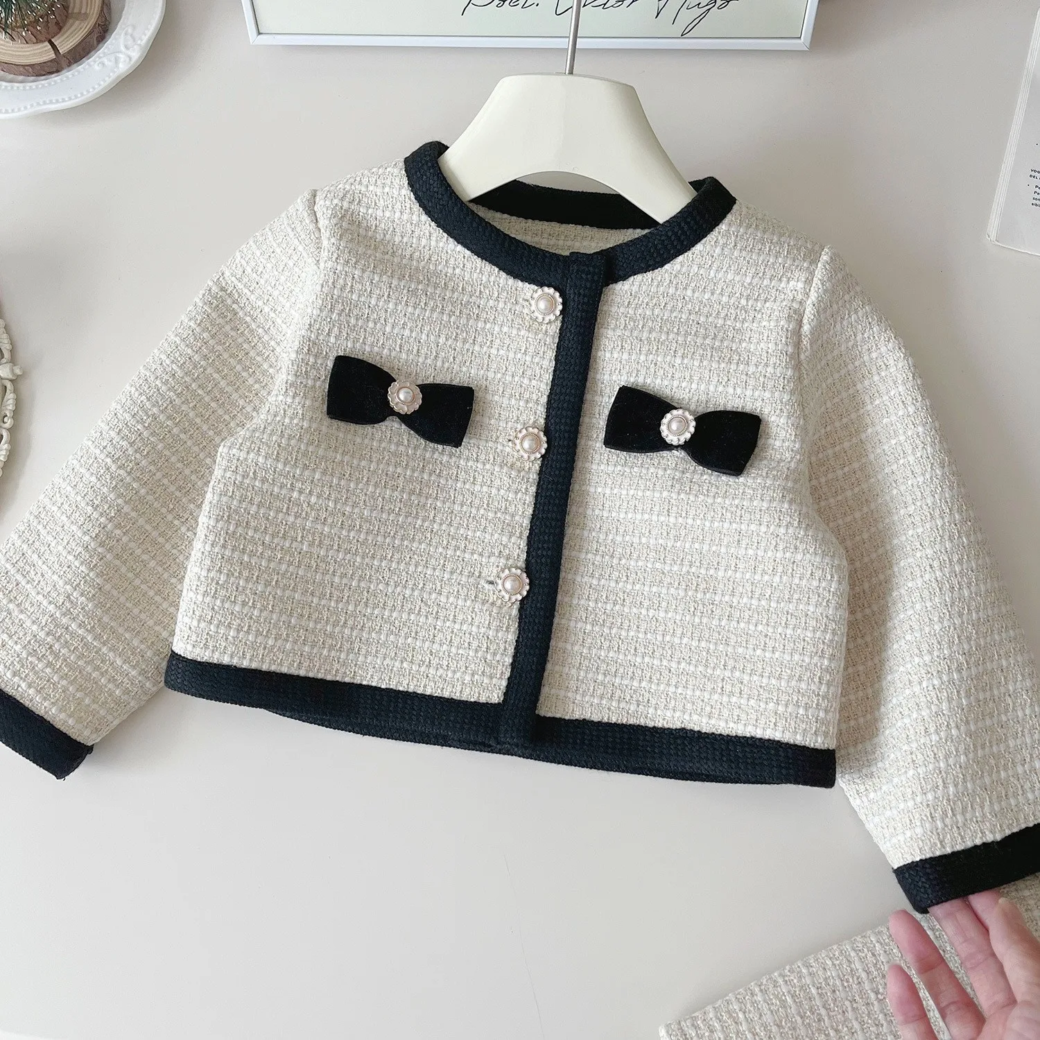 2024 Autumn New Korean Girls Small Fragrant Style Cardigan Skirt Set Baby Temperament Coat Short Skirt Two Piece Set