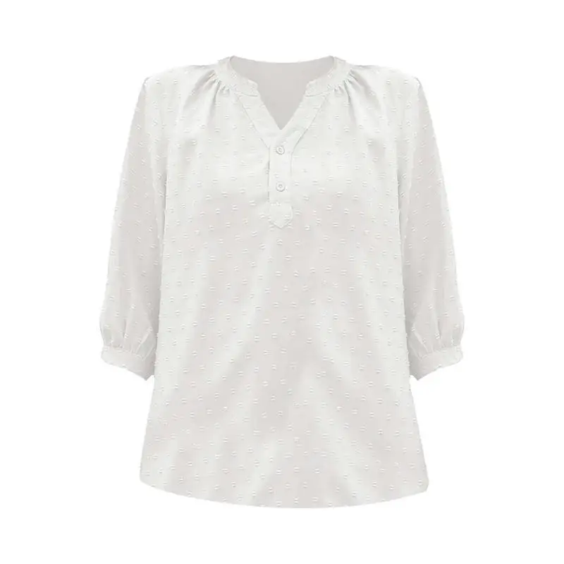 

652F Женские повседневные блузки с рукавами 3/4 и v-образным вырезом на пуговицах, плиссированные блузки сзади, блузка в топы,