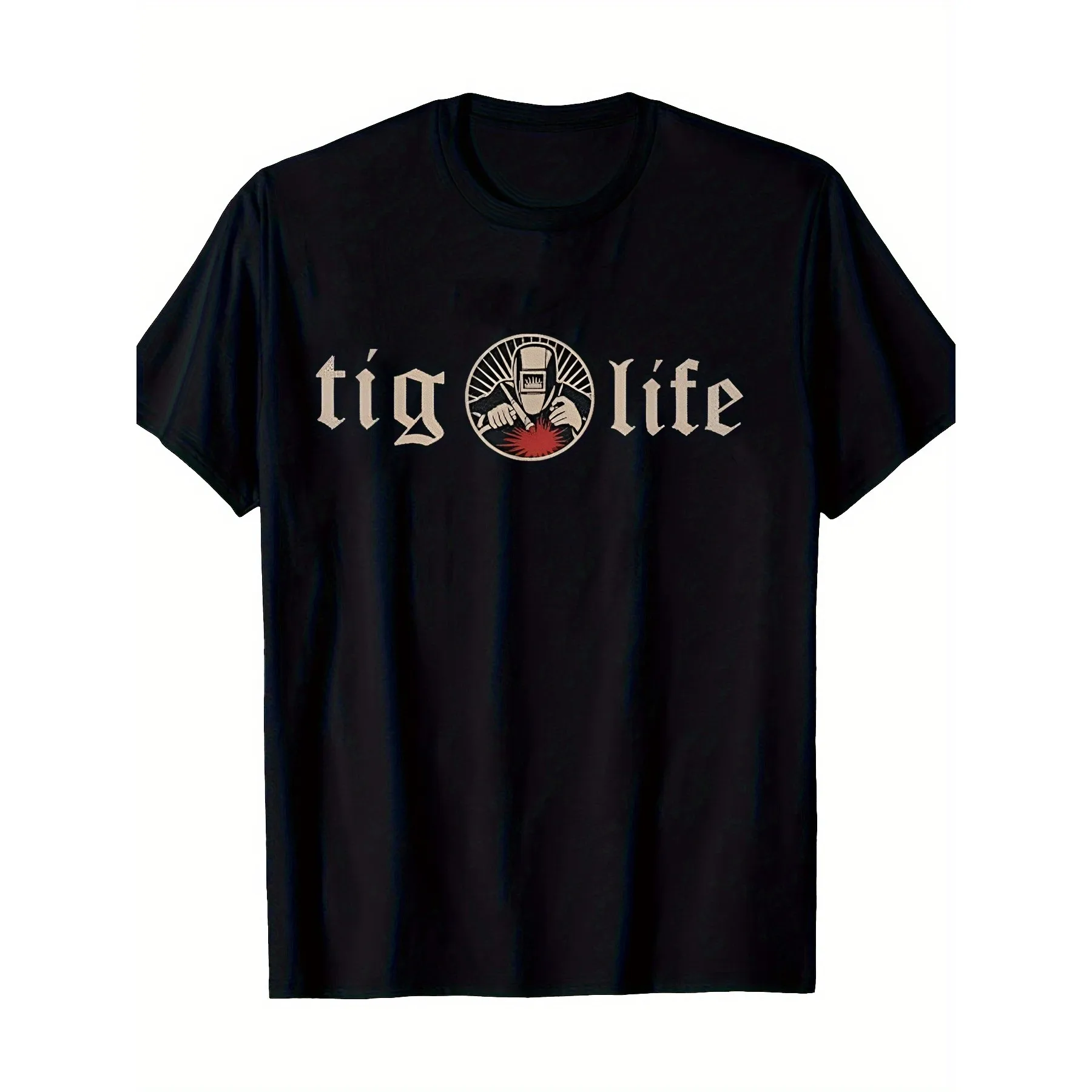 Tig Life Welding Graphic Print Men's Black T-Shirt Short Sleeve Round Neck Casual Tee