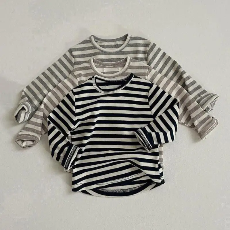 

Весна 2024, новые детские полосатые футболки с длинными рукавами, повседневные футболки для маленьких девочек, свободные топы для маленьких мальчиков, милые детские футболки, одежда для малышей