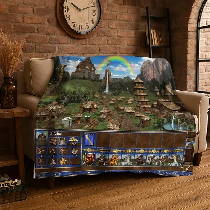 Retro Heroes of Might and Magic Map Game Flannel Blanket Soft Warm Throw Blanket for Bedroom Living Room Bed Travel Picnic