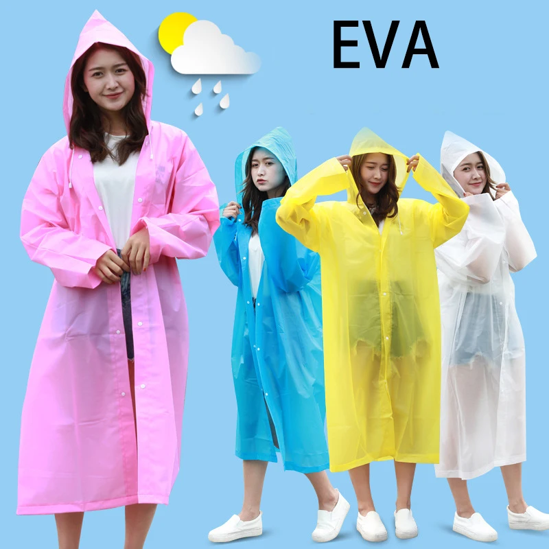 Rain Coats For Women Men  Waterproof Long Eva Adult Pink Grey Blue Raincoat Hiking Work Camp Face Camping