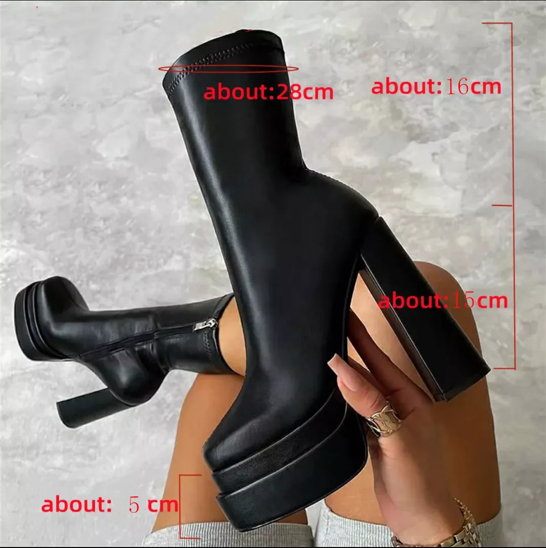 2023 Motorcycle Boots for Women Double Platform High Quality Luxury Women\'s Shoes White Super High Heels Zip Brand New Zapatos