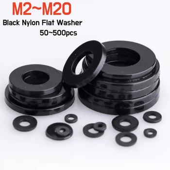 50 ~ 500 Uds. Espaciador plano de arandela plana de nailon de plástico negro M2M2.5M3M4M5M6M8M10M12M14M16M18M20 anillo de junta aislante para tornillo
