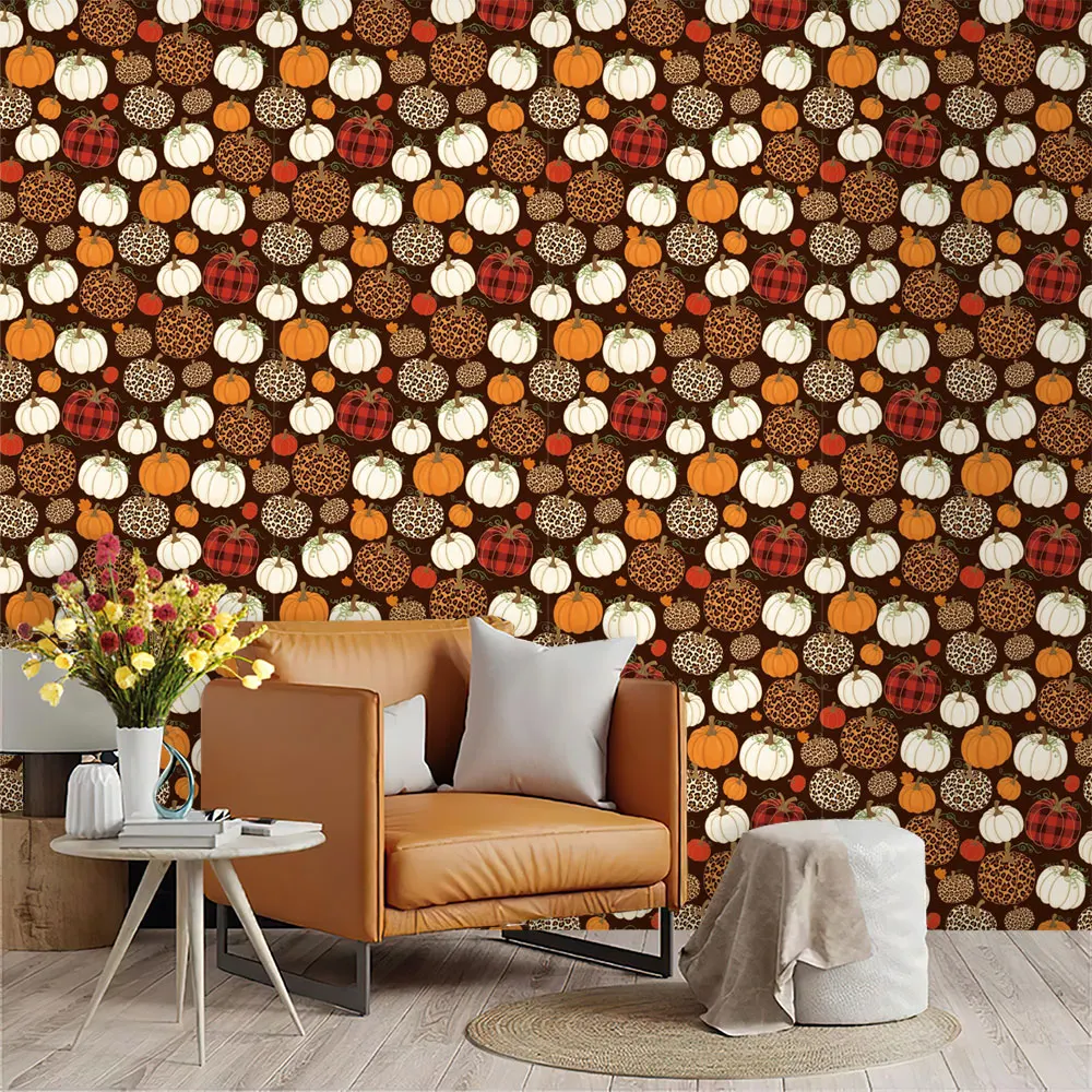 1pc leopard print, plaid, pumpkin pattern wall sticker, PVC recyclable wallpaper living room and bedroom wall decoration