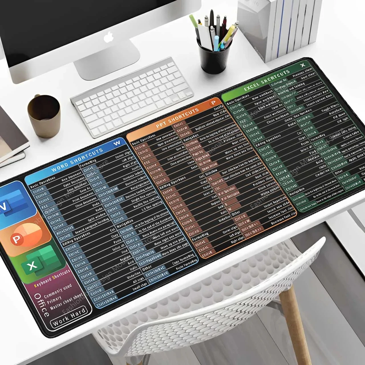 For Excel Word PPT Shortcut Keys Large Rubber Mouse Pad Desk Mat Cheat Sheet Mousepad Office Users Professional Software DeskPad