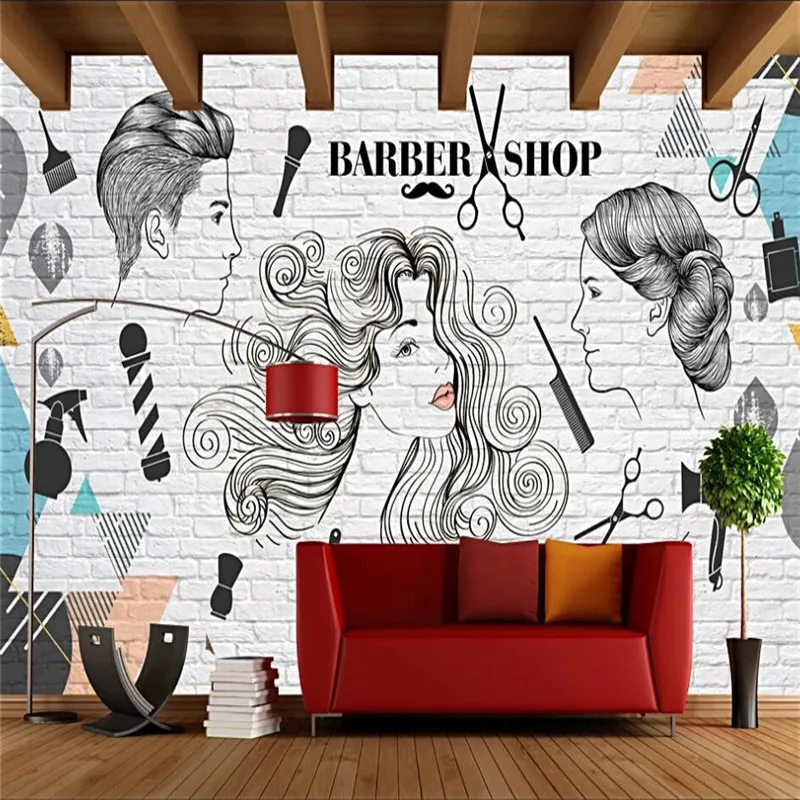 

Custom Size Text Trend Barber Shop Background Wall Paper 3D Hair Salon Industrial Decor Brick Mural Wallpaper Papel De Parede 3d