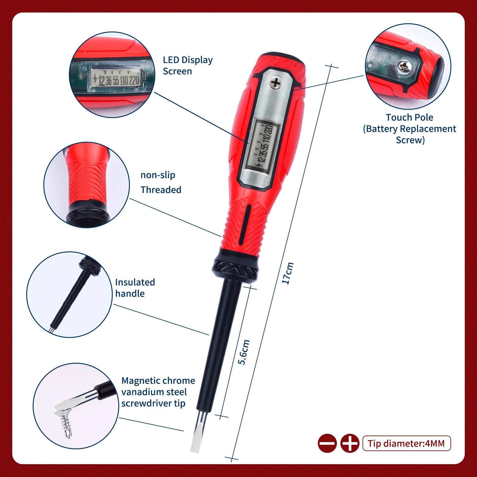 Non-contact Voltage Tester Screwdriver 12-220V Induction LCD Display Screen Voltmeter Detector Electrical Pen Voltage Indicator