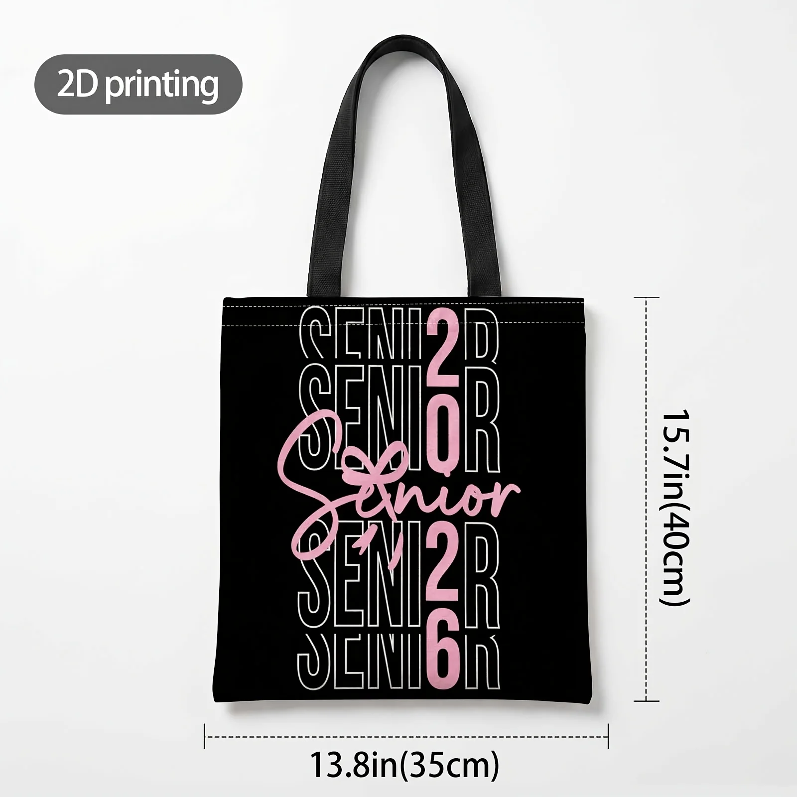 1pc 2D Printed Handbag with Senior 2026 Shine On Pattern, Reusable Fashion Shoulder Bag Handbag Shopping Tote Bag Suitable for S