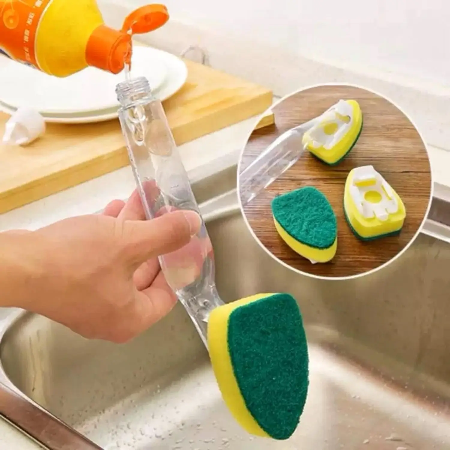 Dish Wand  Refills Sponge Kit Dish Sponge Replacement Heads Brush for Kitchen Sink Pots Cleaning Brushes Dishwash Scrubber Pads