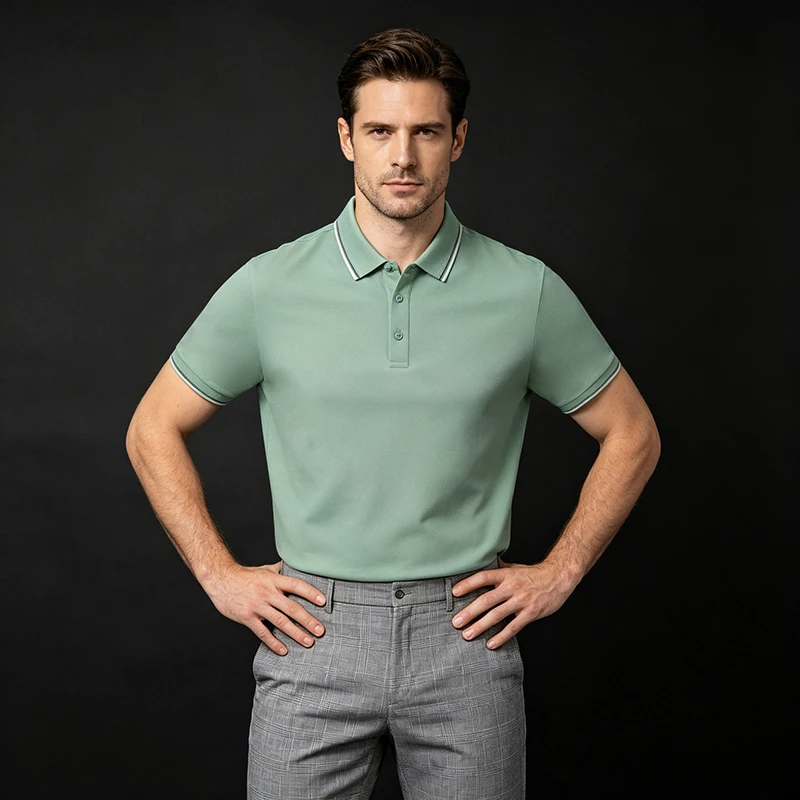 Premium Luxury Fragrance Cooling Ice Silk Polyester Spandex Color Block Collar Thin Short Sleeve T