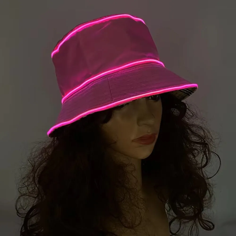 New Polyester LED Bucket Hat Flashing Modes Battery Powered Light Up Hat Costumes Accessory EL Wire Flashing Glow Hat Women Men