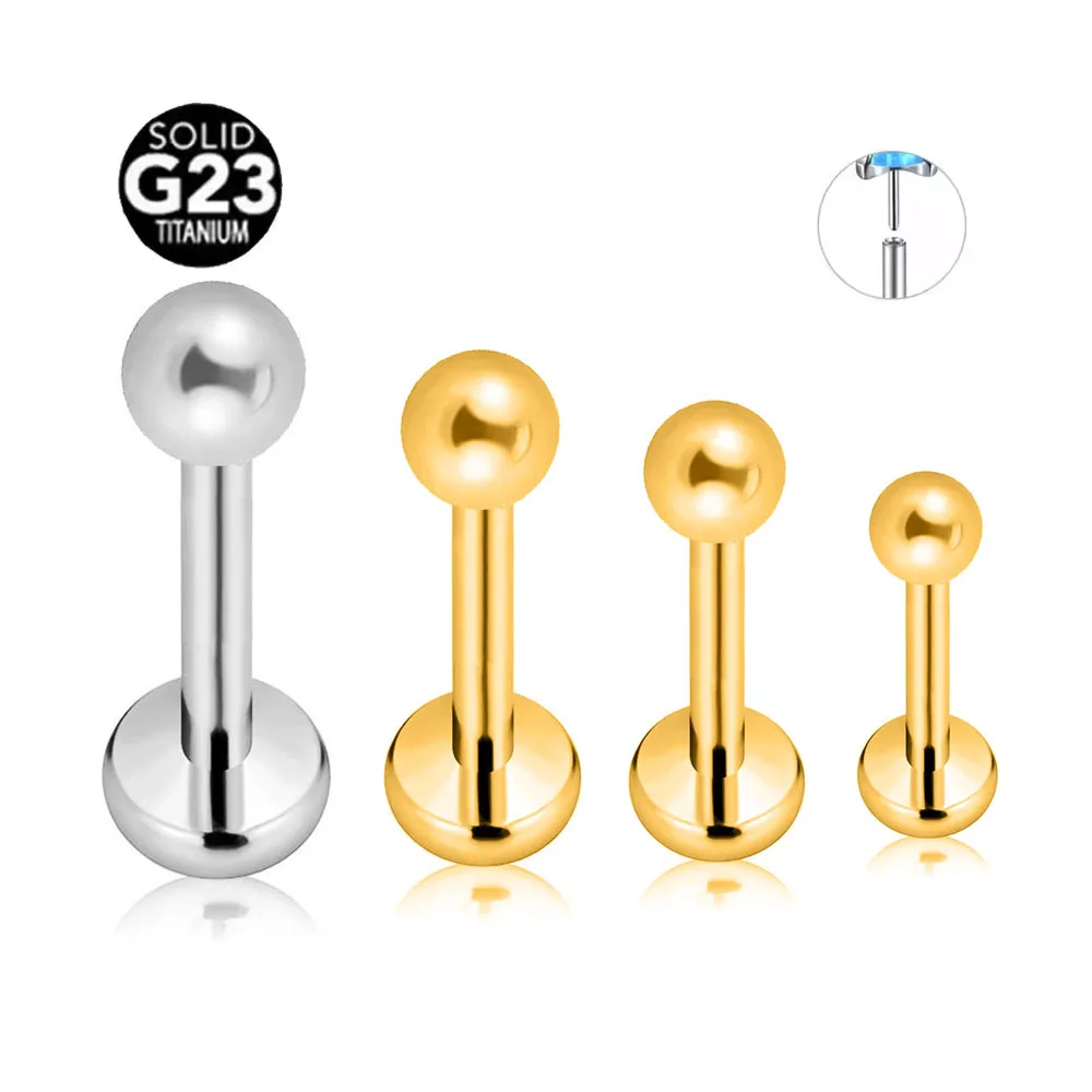 ASTM F136 G23 التيتانيوم السلس الكرة الخيوط ثقب القمر دبوس دفع في Labret مسمار محارة Daith الزنمة القرط 16 جرام 18 جرام 20 جرام