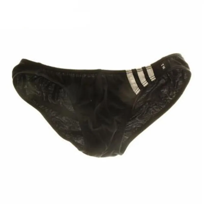 

Men's Shiny Ice Silk Bikini Briefs, Side Silver Stripes Low Rise High Elastic Breathable Sexy Male Underwear