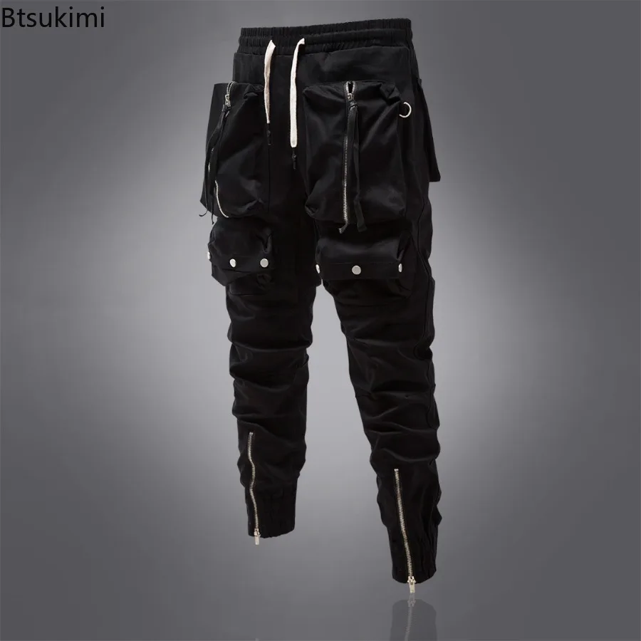Men's Y2K Cargo Pants Zipper Large Pocket Outdoor Tactical Joggers Pants Trend Streetwear Punk Leggings Trousers Sweatpants Male