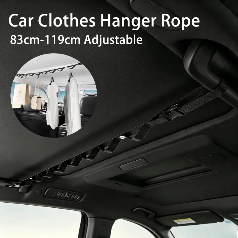 Adjustable Car Clothes Hanger Rope 83-119cm 10KG Load Bearing Portable Car Clothesline Travel Garment Storage Hanger Car Travel