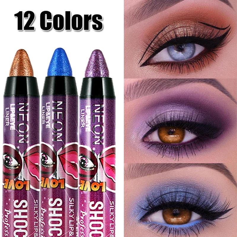 12 Colors Pearlescent Eyeshadow Pen Smoky Grey Glitter Eyeliner Lying Silkworm Highlighter Stick Waterproof Lasting Eyes Makeup