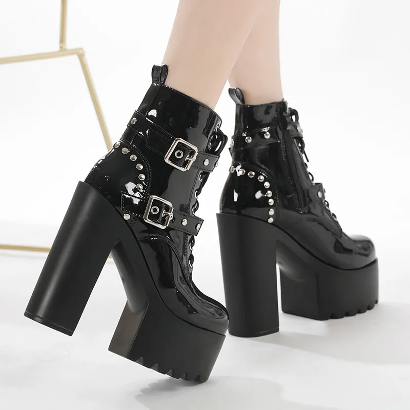 حذاء مسرح تنكري بنعل سميك لعام 2024 للنساء بكعب عالٍ 16 سم ومنصة مقاومة للماء وتصميم بسحاب جانبي باللون الأبيض #5