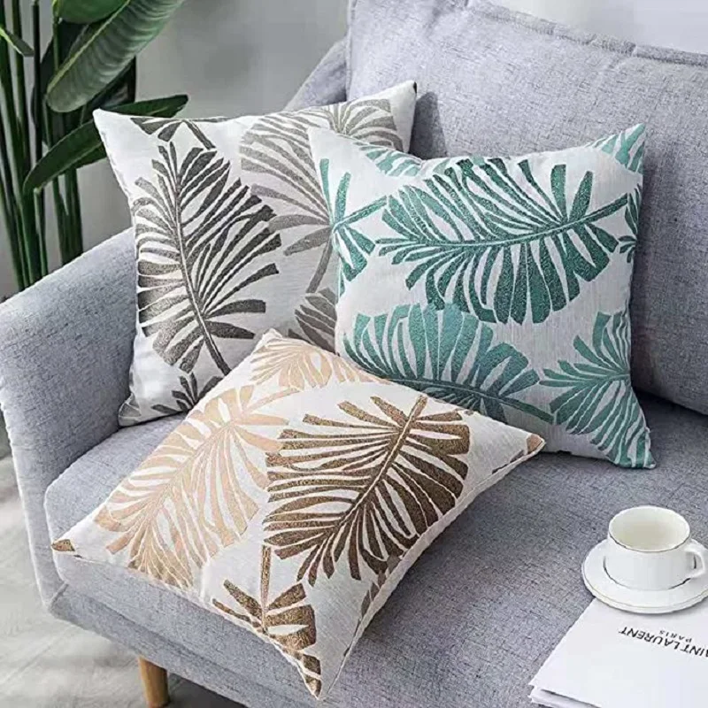 Embroidery Throw Pillow Covers 18x18inch Tropical Leave Pillow Cover for Couch Cushion Cover Pillow Case Plant Monstera Leaf