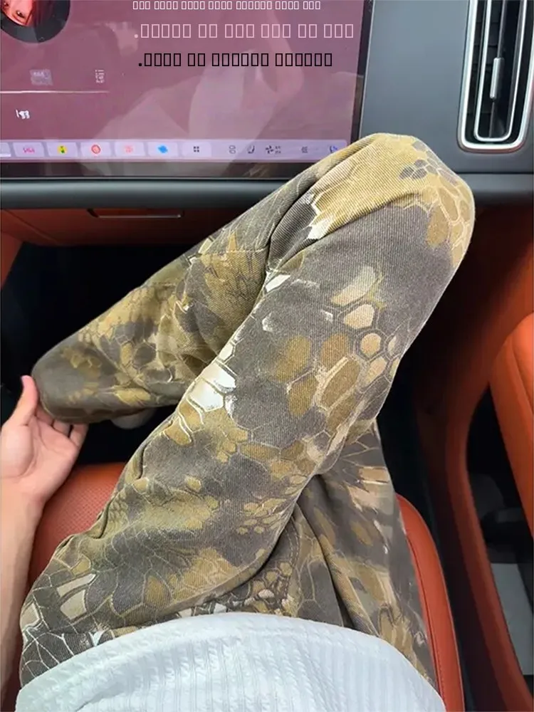 

Мужские джинсы из плотного канваса с камуфляжным принтом под змеиную кожу, летний дизайн, прямые брюки с легким расклешением, молодежная мода, износостойкие