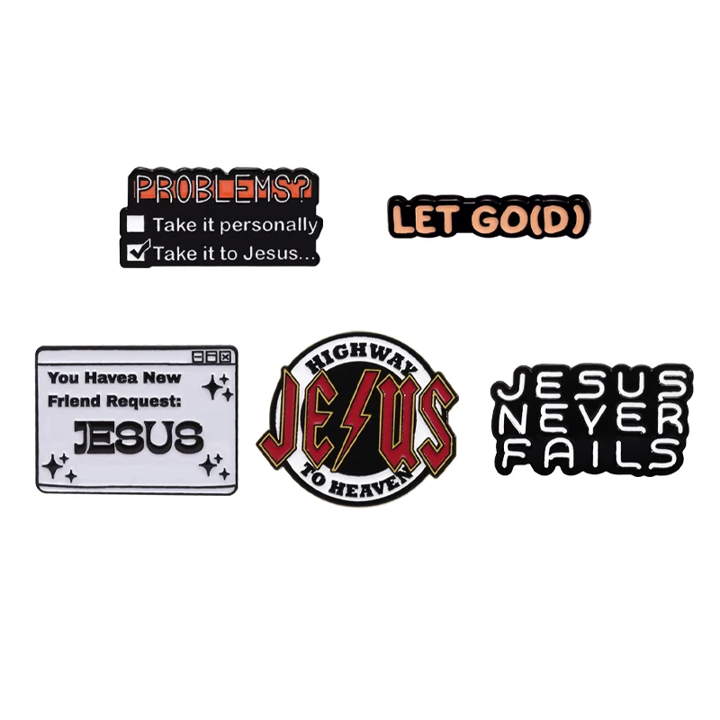 Jesus Never Fails Let God Enamel Pins Cartoon Creative Brooches Backpack Lapel Badge Accessories Gift for Christian Friends