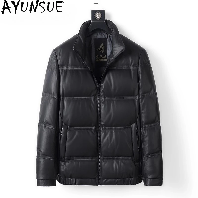 

AYUNSUE Real Sheepskin Leather Down Jacket Men Winter 2025 Short Warm Down Coats Casual Genuine Leather Jackets Man Chaquetas
