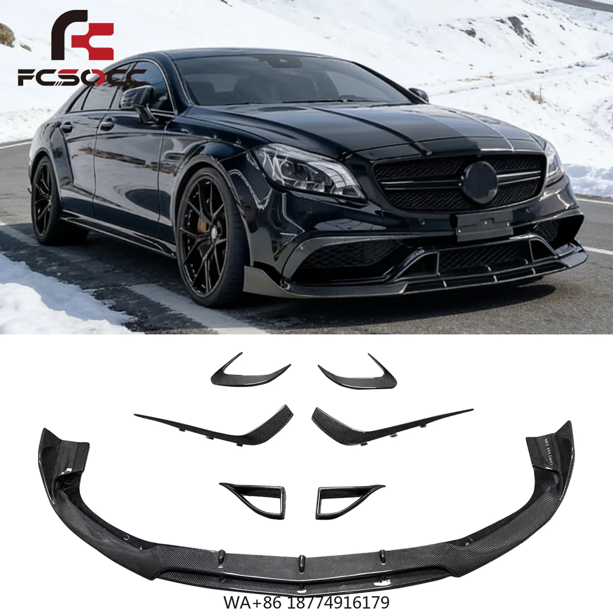 

Carbon Fiber Body Kit for- CLS-Class W218 CLS63 2015-2018 Front Bumper Lip Air Vent Canard Accessory