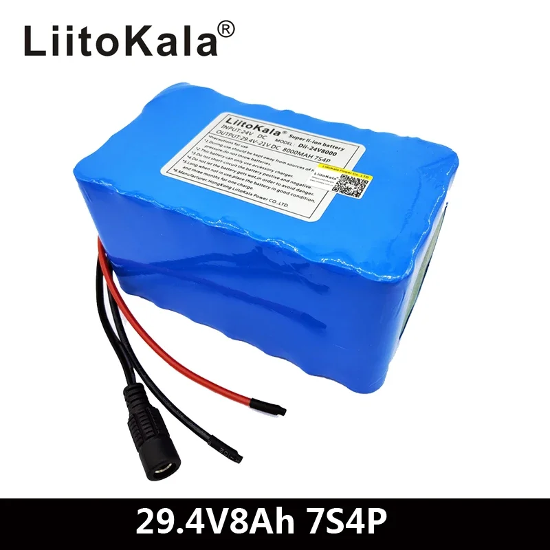 

Литиевый аккумулятор LiitoKala, 24 В, 7S4P, 8000 мАч, 8 Ач, 18650, BMS 29,4 в