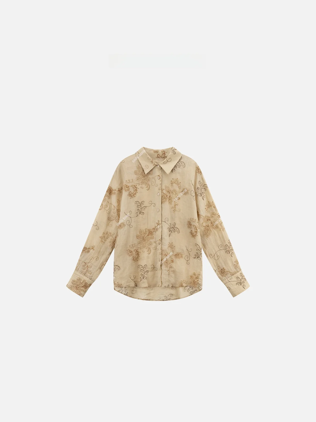 

Summer Faion Thin Embroidered Design Long Sve Turn-down Collar Women's irt Ele Aosphere Cotton Linen Blend Top