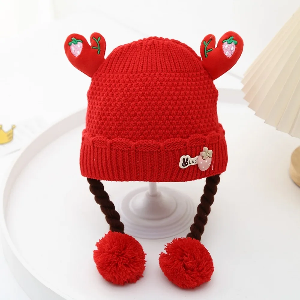 

New Thickened Bonnet Caps Plush Winter Warm Pullover Hat Wig Braids Newborn Beanie Outdoor