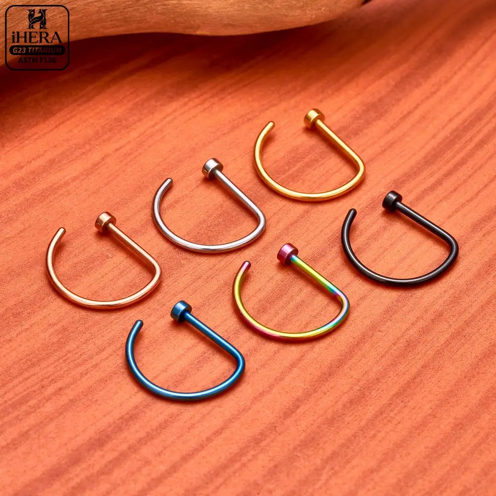1/10PCS ASTM F136 Titanium Fake Nose Ring Hoop Non Piercing D Shape Nostril Lip Septum Earring Body Jewelry Kit