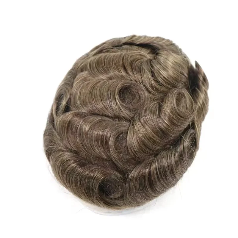 رجل أسترالي شعر مستعار دانتيل فرنسي متين مع بولي يوريثان حول باروكة شعر ذكر قابلة للتنفس خط شعر طبيعي 100% شعر بشري باروكات للرجال