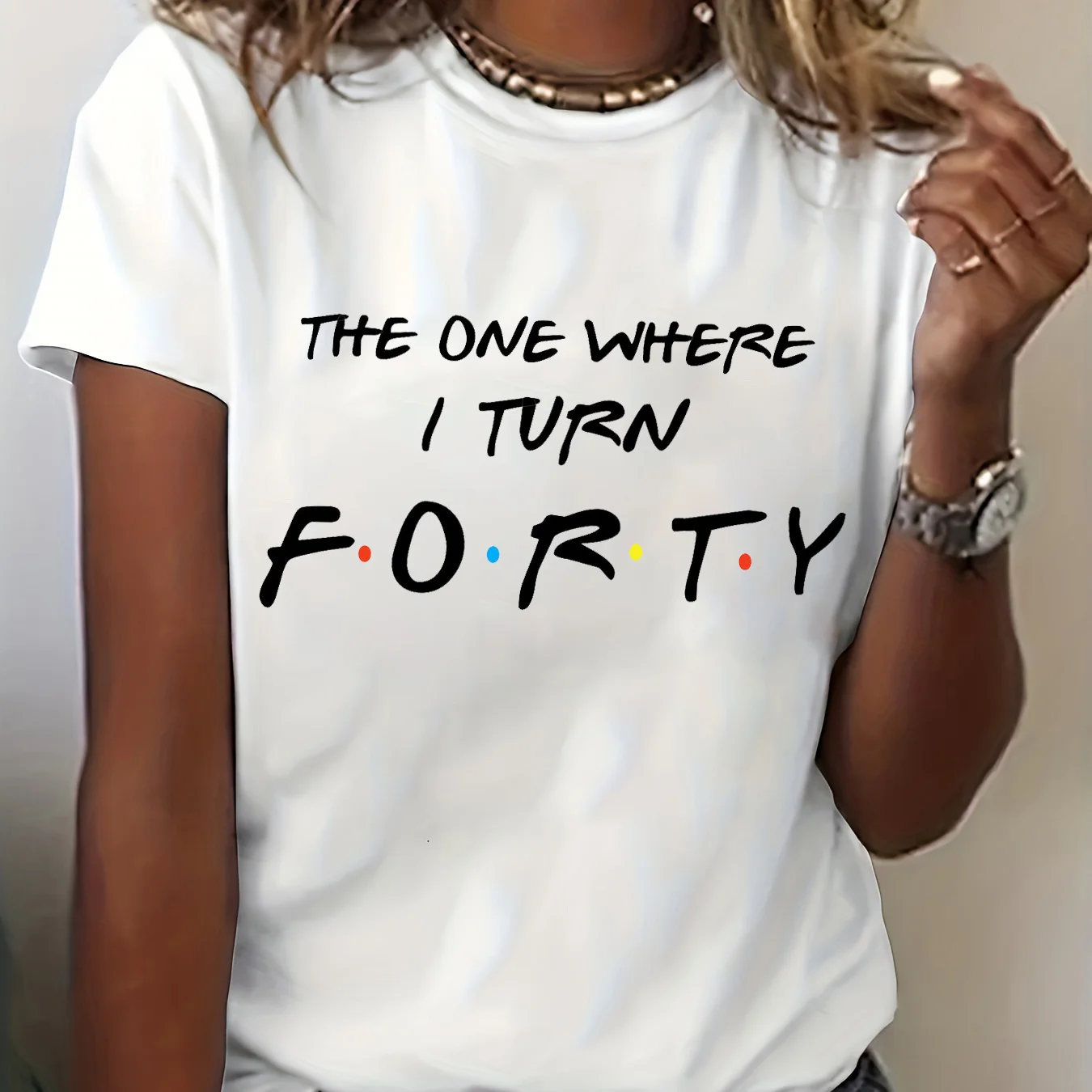 40th birthday i turn forty letter print t-shirt, short sleeve crew neck casual top for summer & spring, women's clothing