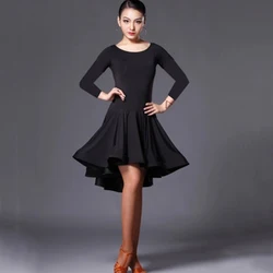 Women s Latin Dance Dresses 2024 Short Long Sleeve Ballroom Samba Tango Costume Spandex with 2 Colors Options Clothing Jazz