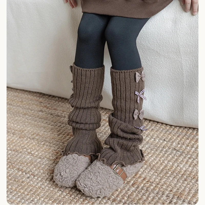 Sweet Infants Socks Sleeves Knitted Acrylic Fiber Soft Knee Length for Kids Girls Daily Wear Bowknot Long Leg Warmers