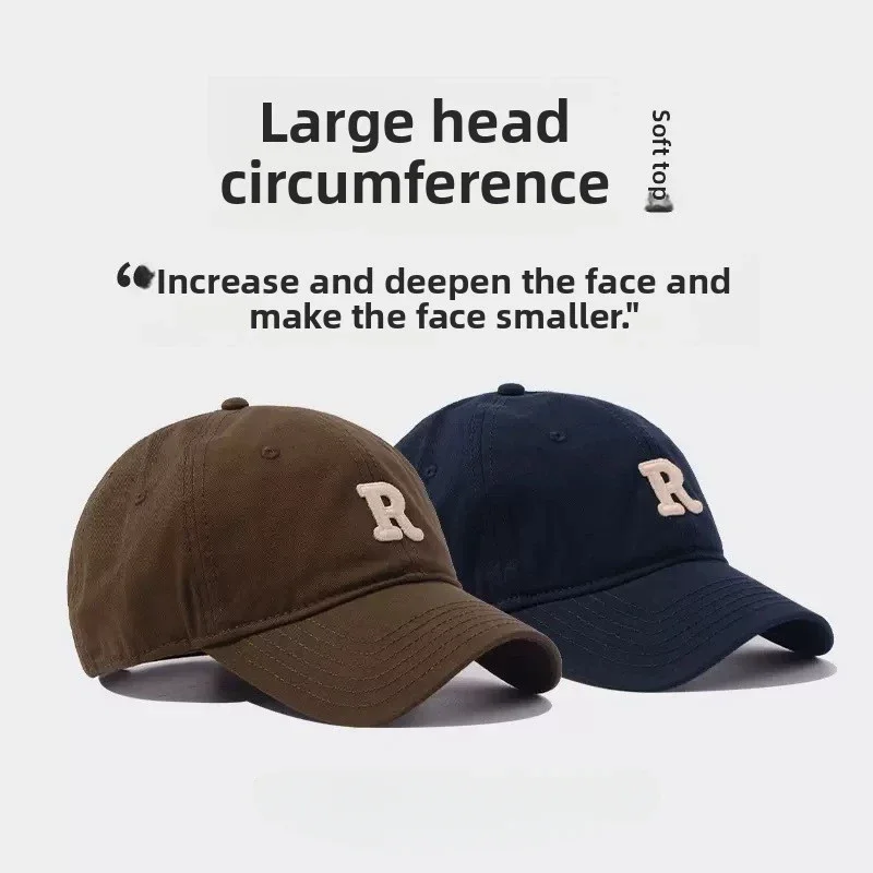 

2025 Large Head Circumference Baseball Cap Men's /Women's Dome Hat Soft Top Cap 60/65cm Sun Protection Letter R Hat Adult Caps