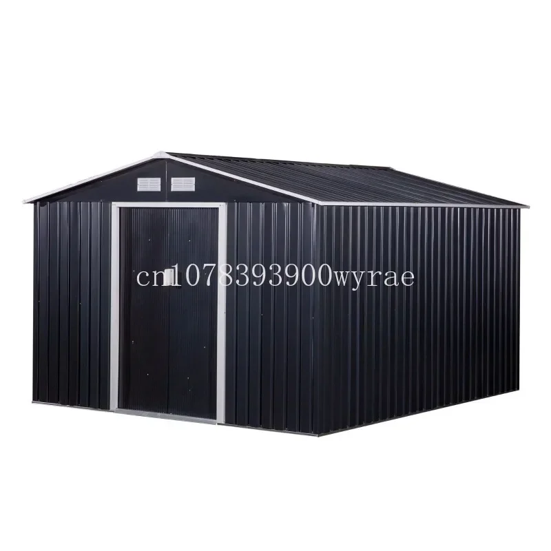 

Outdoor House for Backyard and Garden - Dark Grey Metal Garden Shed Utility Tool Storage11' x 9'